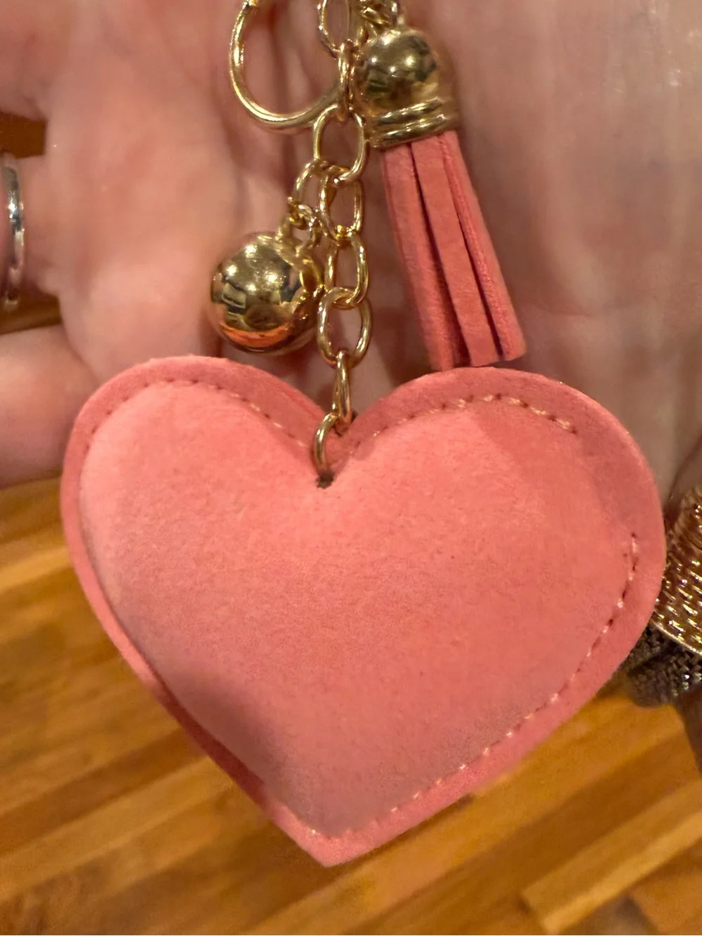 Sparkling Pink Heart Keychain Charm with Tassel